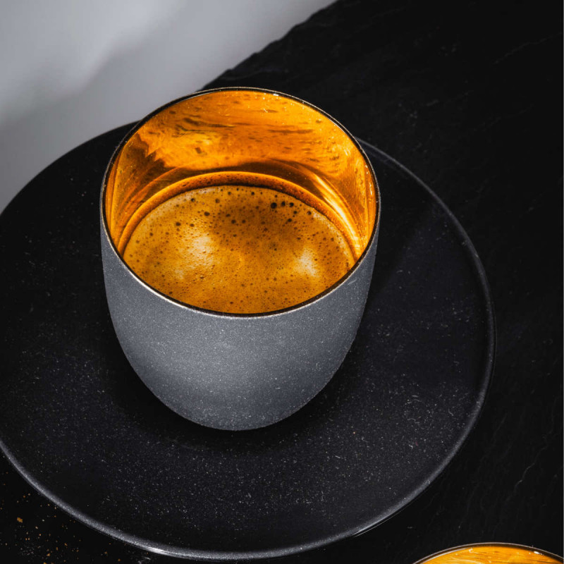 Eisch cosmo schwarz gold Espressoobertasse 100 Untertasse ml cm h: d: 11,5 6,5 Glas / mit / cm